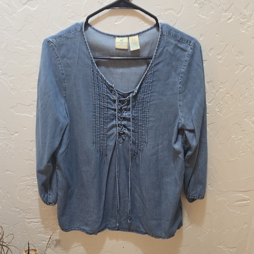 3/$10 Caribbean Joe Blue Lace-Up Blouse